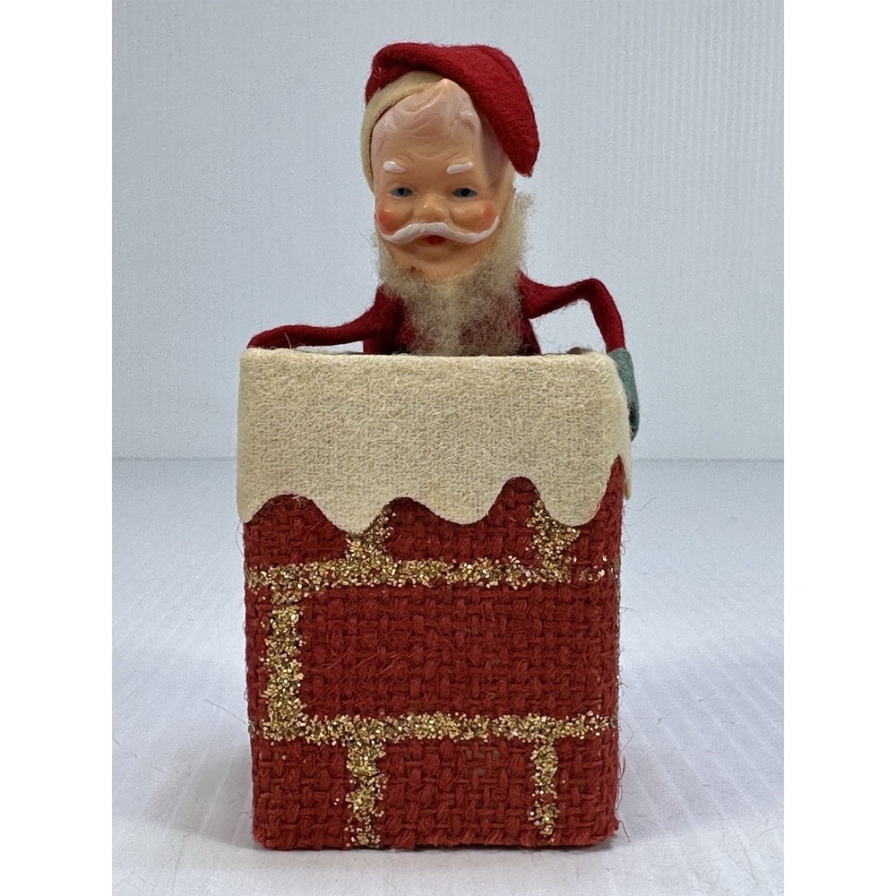 Vintage Rubber Face Santa Claus Christmas Chimney Figurine Japan 1950s Red Felt